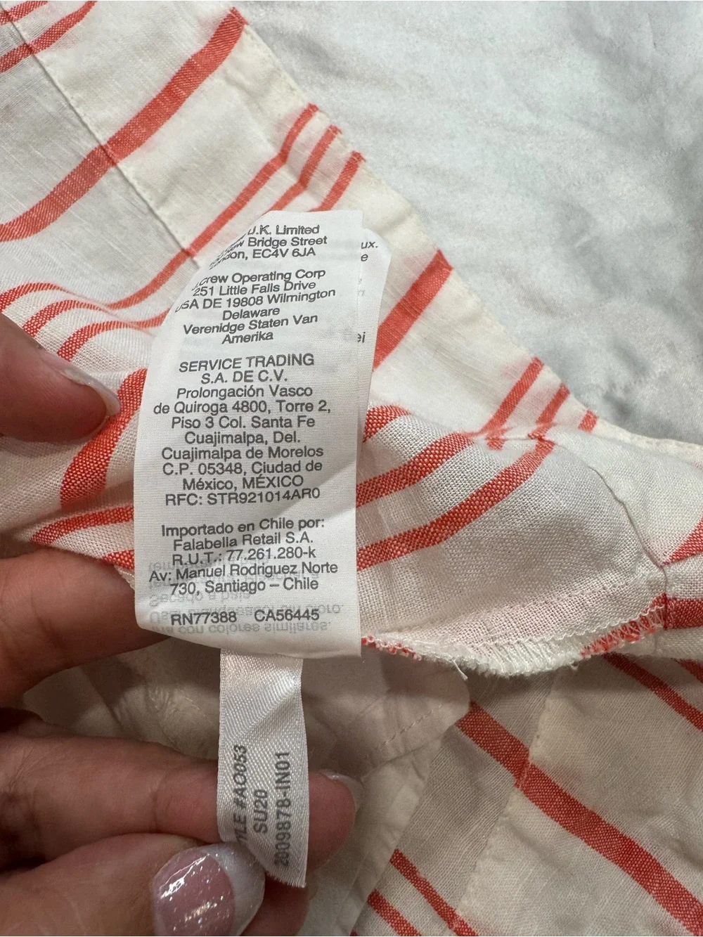 J. Crew linen/cotton White Dress with Coral Stripes and Tie Waist